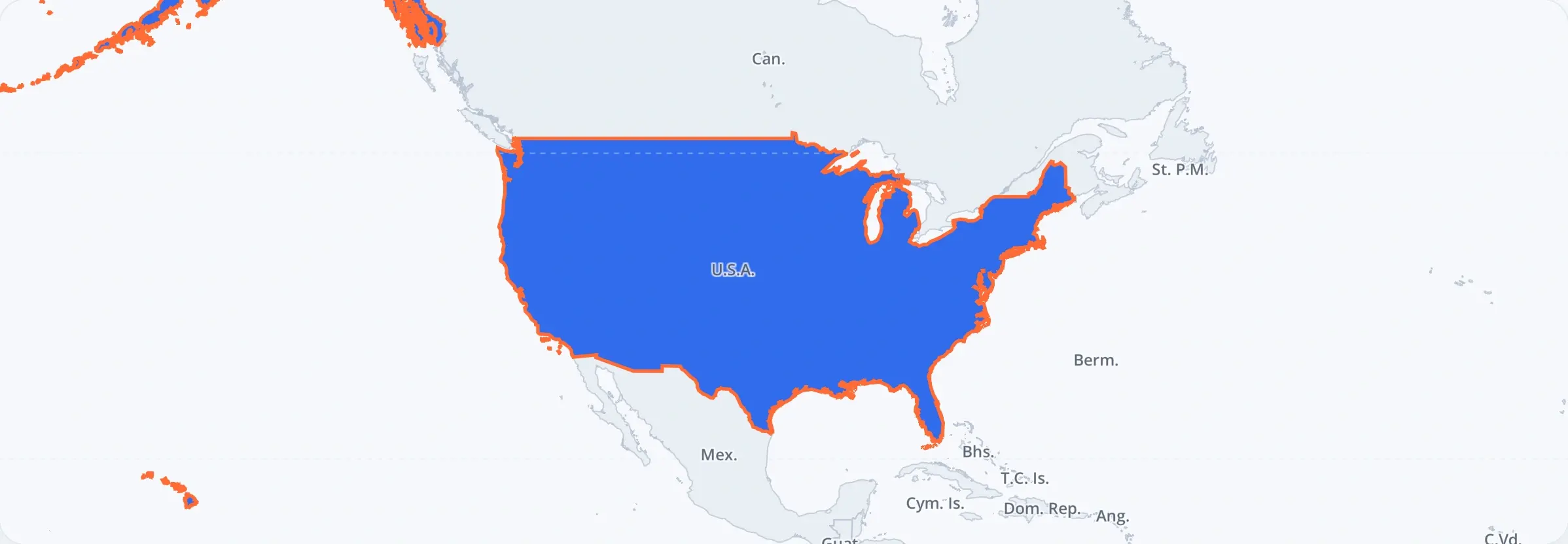 Static coverage map highlighting the United States